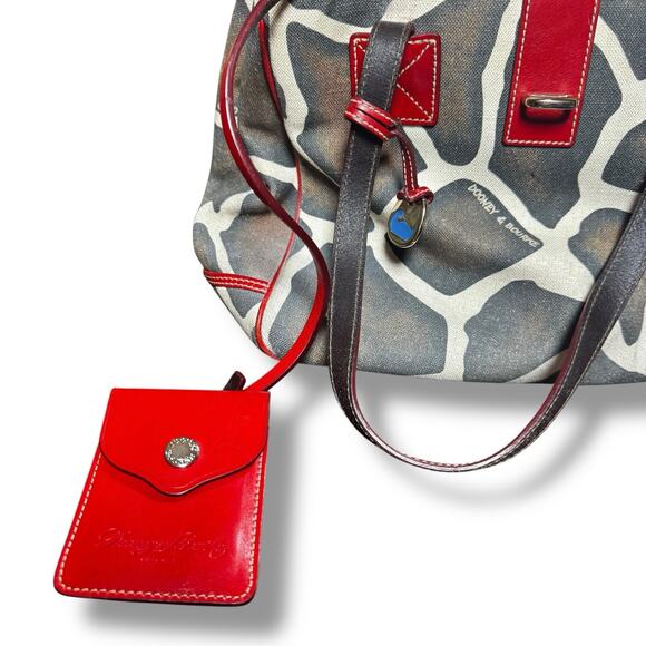 Dooney & Bourke Giraffe Print Leather Tote Purse w/ Matching Clutch & Key Case - Picture 2 of 11